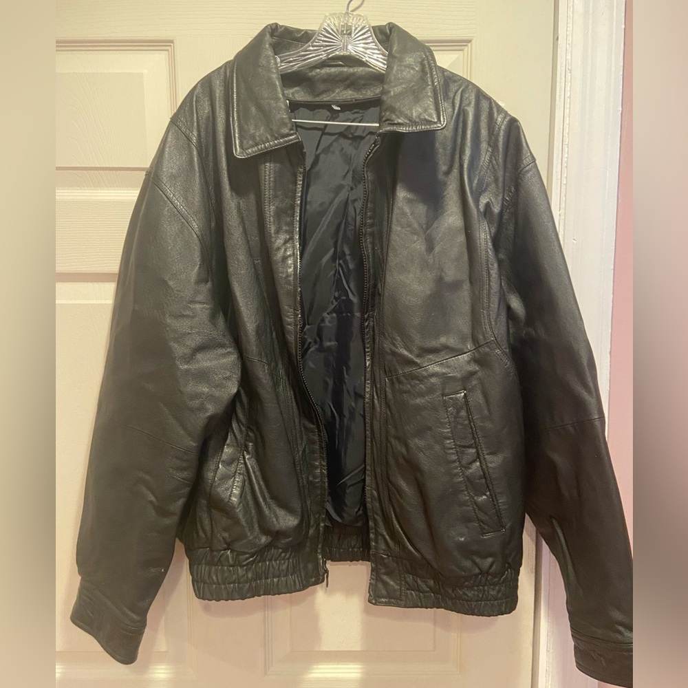Vintage black leather bomber jacket
